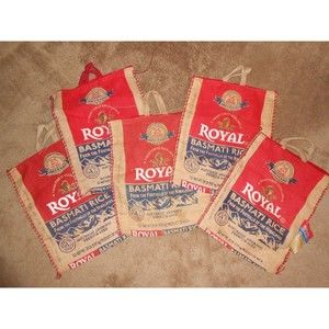 5 Royal Basmati Rice Bags 20lbs Zip Shut Handles Heavy Duty Burlap No Rice DIY